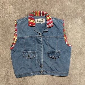 Vintage 90s Hype Denim Vest Womens Small Serape Southwestern Boho USA Made
